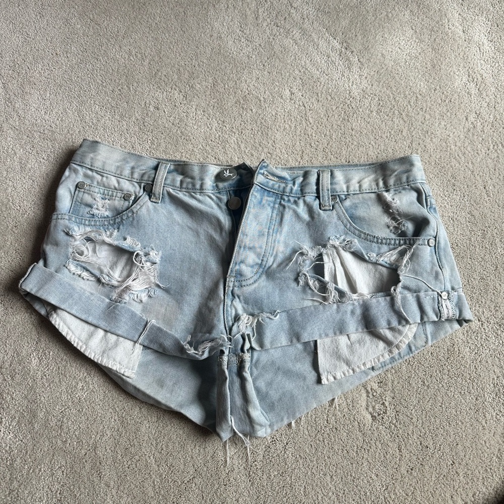 One Teaspoon Bandit Light Blue Distressed Denim Shorts
